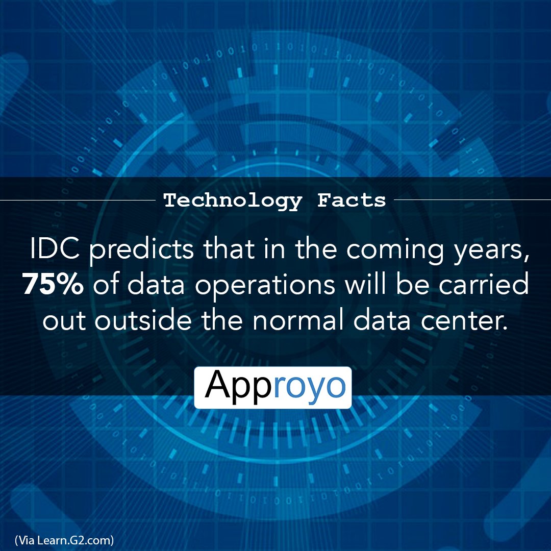 Approyo's tweet photo. #CloudComputing Fact: "IDC predicts that in the coming years, 75% of data operations will be carried out outside the normal data center." 

#BigData #CloudERP #ERP #SAP #SAPHANA #SaaS #Data #DigitalTransformation #TechnologyFact #TechTuesday https://t.co/KmmX3qEP4E