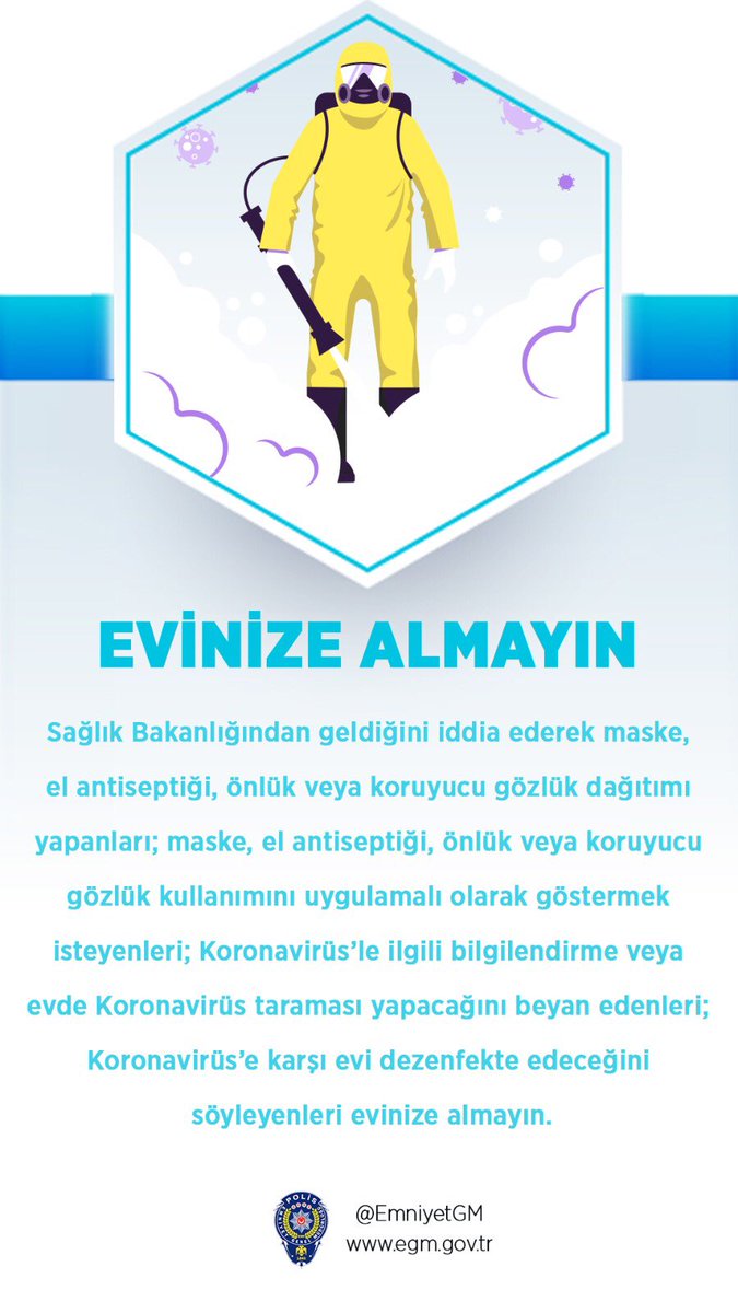 Koronavirüsle ilgili bilgilendirme veya evde Koronavirüs taraması yapacağını beyan edenleri evinize almayın, adınızı ve adresinizi vermeyin ❗