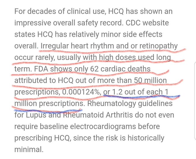 Can HCQ kill you; yes it can. But guess what? Your common paracetamol can kill you also. When you OD on it. So just like many other drugs out there, HCQ can kill you WHEN YOU OD' on it. Taken within prescriptions however, it's like most other drugs out there; safe.