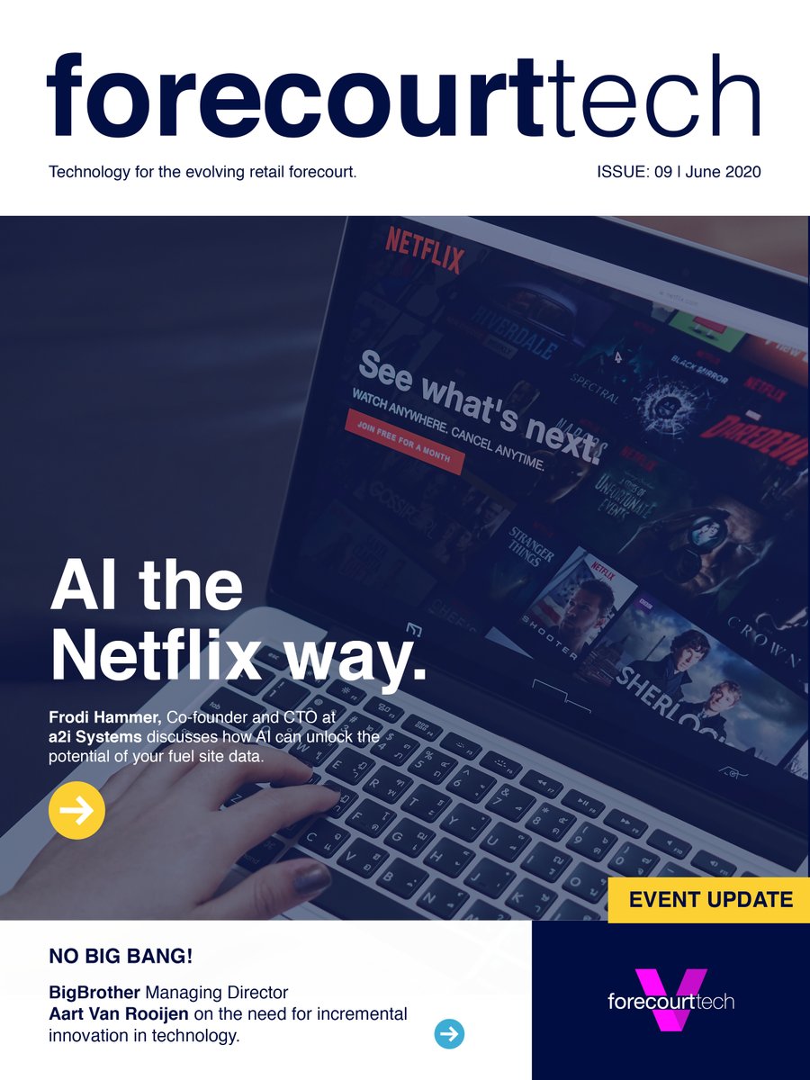 forecourttech's tweet photo. Coming up in forecourttech June. 

Artificial Intelligence the Netflix Way. Frodi Hammer, Co-founder and CTO of a2i Systems discusses how AI can unlock the potential of your fuel site data. 

PLUS

The latest technology and supplier news from the fuel retail industry. https://t.co/w5AVXeFIw1