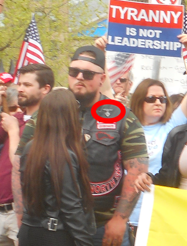 3/ And Justin Cardoso, who's been attending the Reopen protests alongside Morrissey, loves Nazi gear, too.He wore a Reichsadler pin, also called a "Nazi War Eagle" to a recent Reopen event.