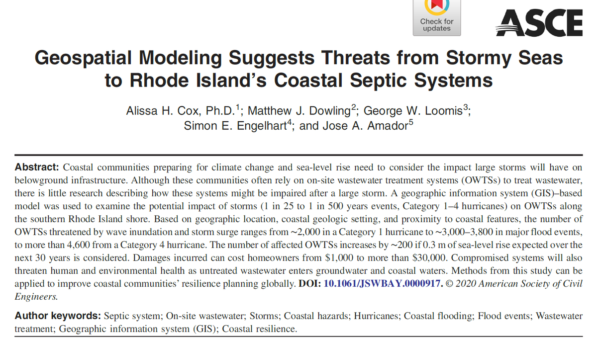 AlissaHCox's tweet photo. Time flies! Another paper published on #coastal #septicsystems #modeling their vulnerability to #coastalhazards ... Let's start thinking about the next event and how we can #prepare our #coastalcommunities for the aftermath! https://t.co/4CQgWMbctB https://t.co/0L2oU3IDol