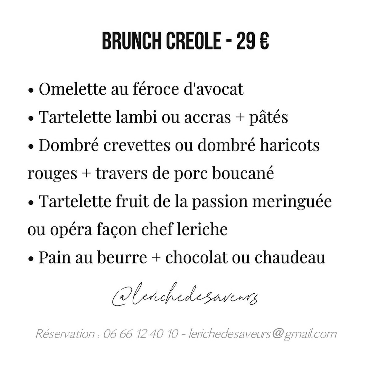 Dim 31 mai : brunch créole à emporter au restaurant <a href="/LERICHEDESAVEUR/">LERICHE DE SAVEURS</a> à #Toulouse 🔥 Réservez tôt ! Il n’y en aura peut-être pas pour tout le monde 👨🏿‍🍳 #Guadeloupe • #Martinique