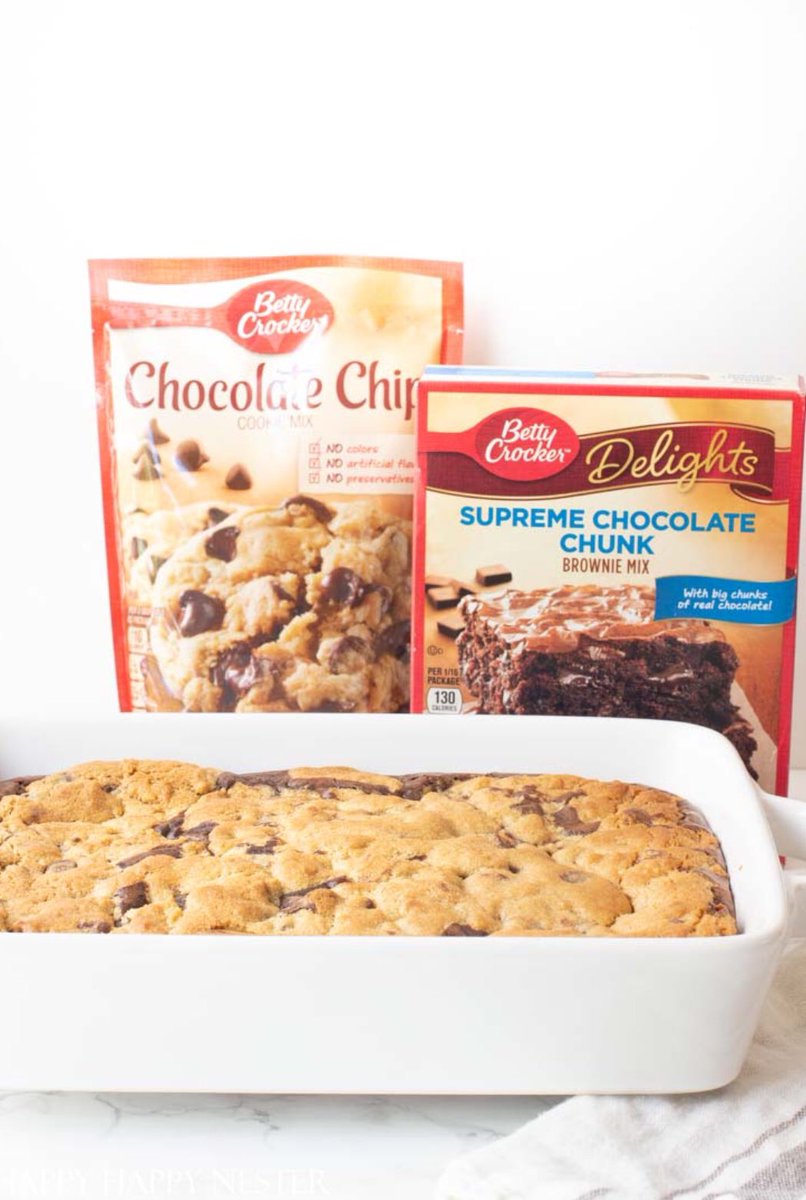 #ad Checkout these delicious chocolate chip cookie brownies. We used <a href="/BettyCrocker/">Betty Crocker</a> chocolate chip cookie mix and supreme chocolate chunk brownie mix. It is a decadent dessert that is easy to make. bit.ly/2Xg6DIA