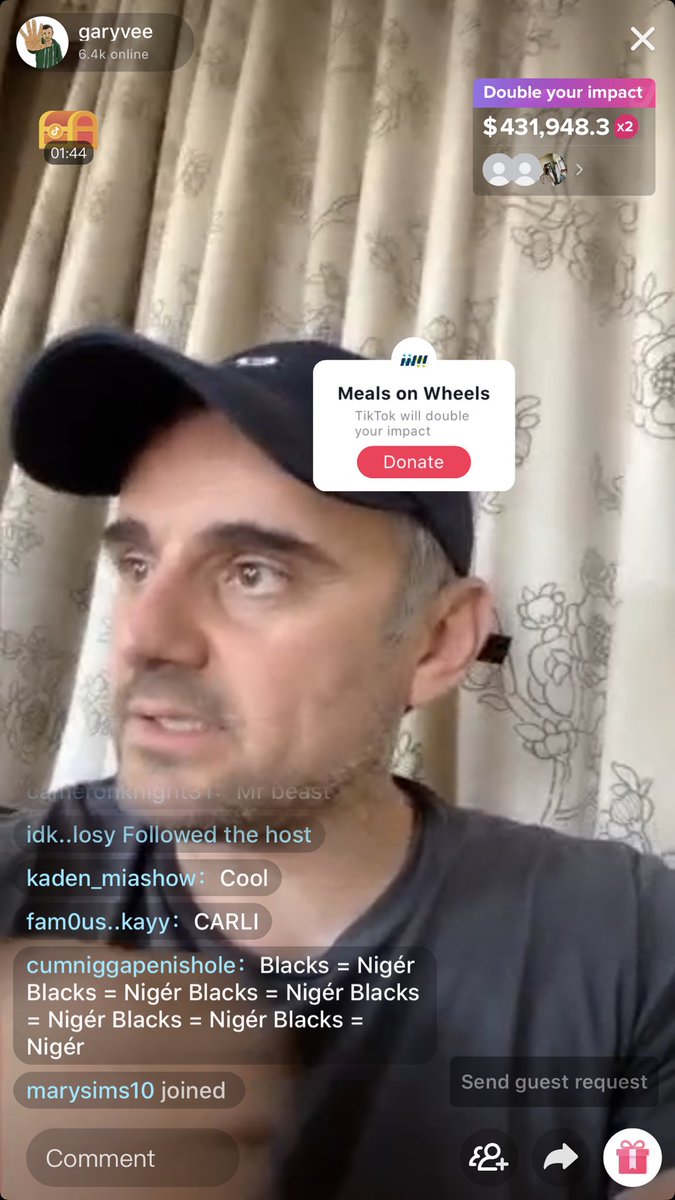 Who’s watching <a href="/garyvee/">Gary Vaynerchuk</a> live right now? Let help him out by donating anything you can for <a href="/_MealsOnWheels/">Meals on Wheels</a> 
#LIVE #MealsOnWheels #ALLINCHALLENGE #tiktok #garyvee