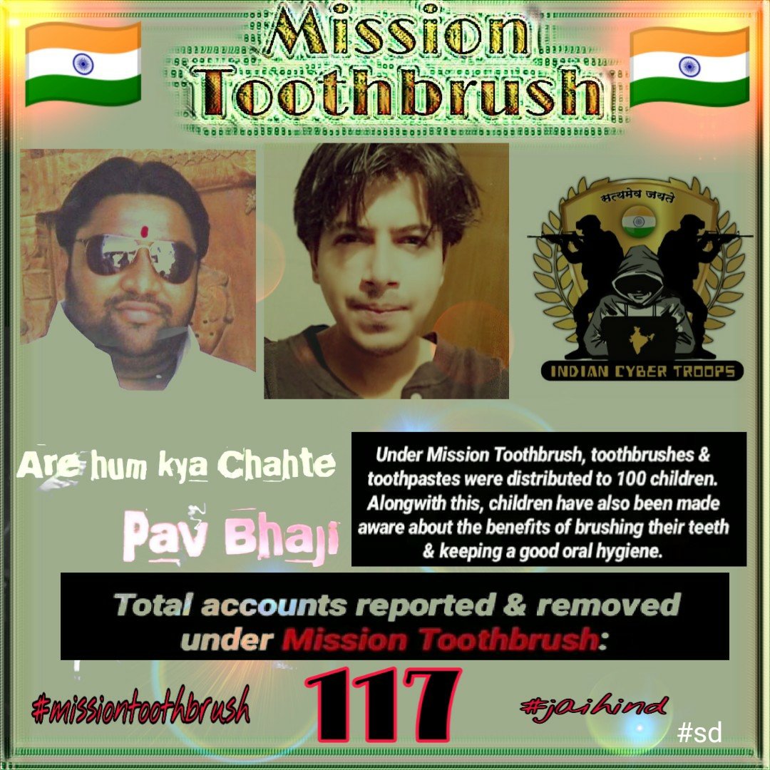 YogeshApoorva's tweet photo. Congratulations 🎊❤️🇮🇳 on your great success in the Mission Toothbrush @AskAnshul @Rajput_Ramesh @INDcybertroops #missiontoothbrush Jai Hind 🇮🇳 https://t.co/xeRfZ7vxXy