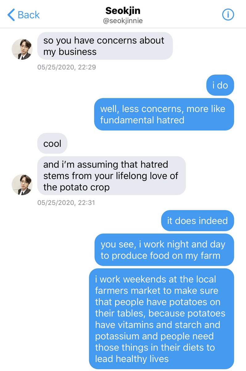 [namjin au] 15- fun fact i just had potato salad for lunch and wondered to myself if farmer joon would have a good recipe, so that’s where my brains at today