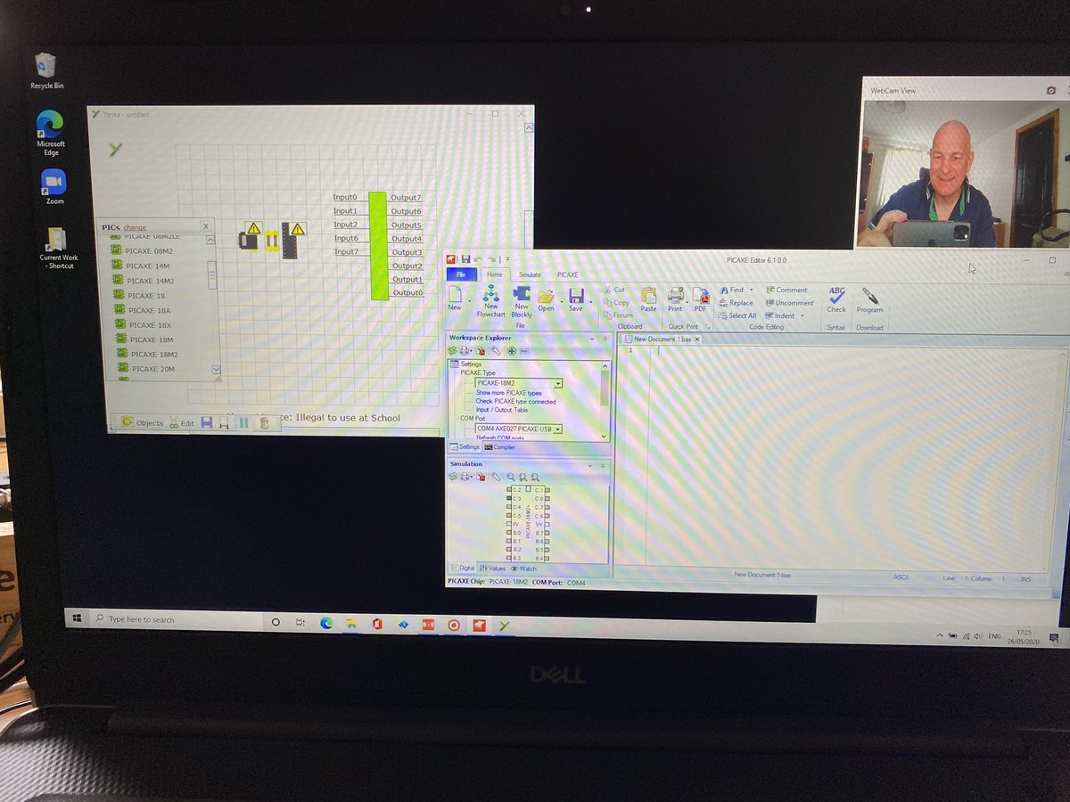 FATech_Ed's tweet photo. Learning practical electronics on-line with kits delivered to N5 & Higher #EngineeringScience pupils. IPhone Visualizer mirrored on to Windows laptop with ‘mirror 360’, Coding the Picaxe18M2 using FREE home software from Picaxe and Yenka #Kinaestheticlearners #FORperseverence https://t.co/YhgMXFEm7J