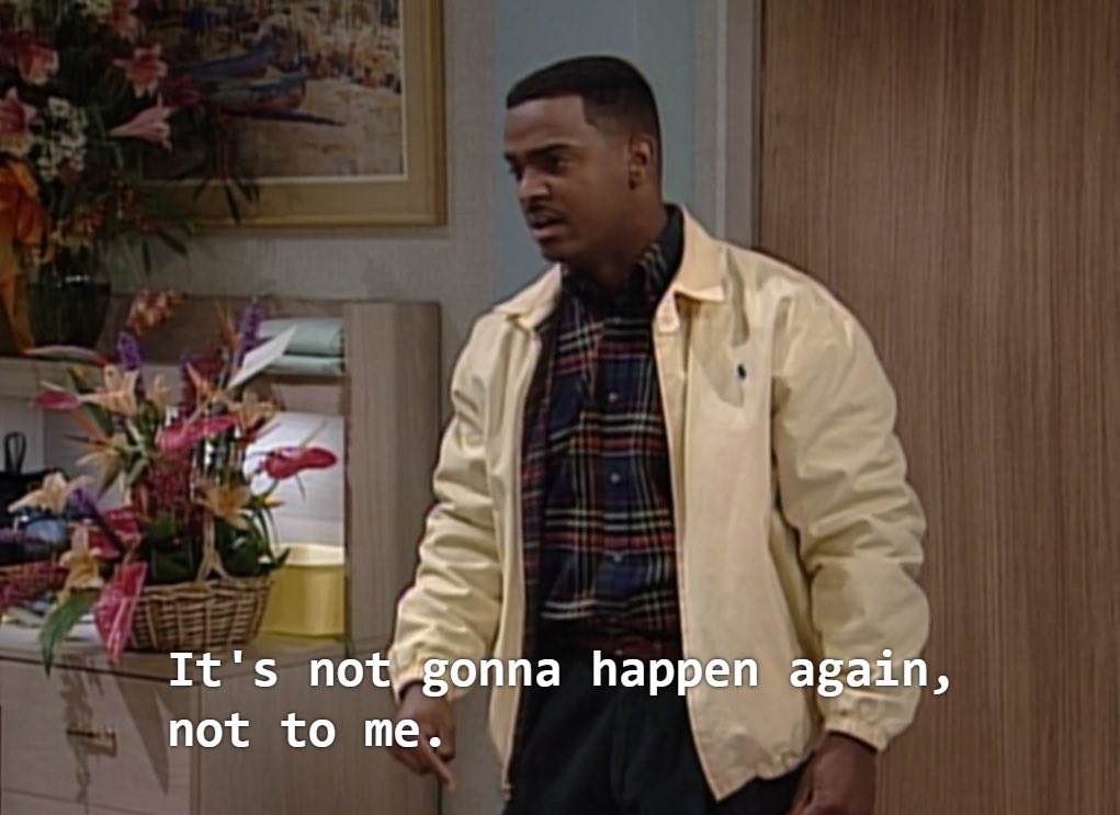 You can say a lot about Carlton, but in all the “_____ got shot” episodes of 90s sitcoms, he was the only one to go get the blicky That’s a real nigga