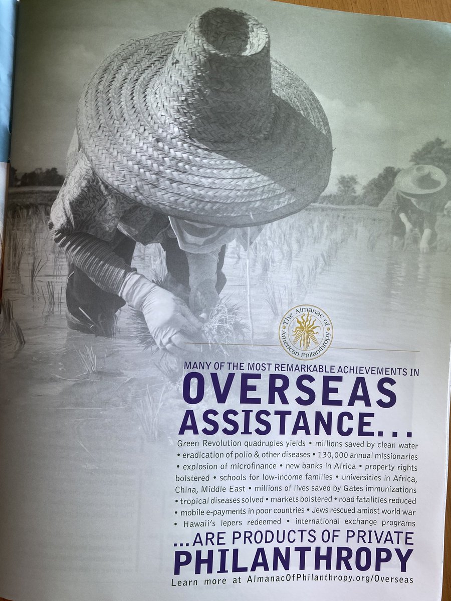 A full-page ad extolling achievements in philanthropy. These include “130,000 annual missionaries,” “new banks in Africa,” “markets bolstered,” and “Hawaii’s lepers redeemed”