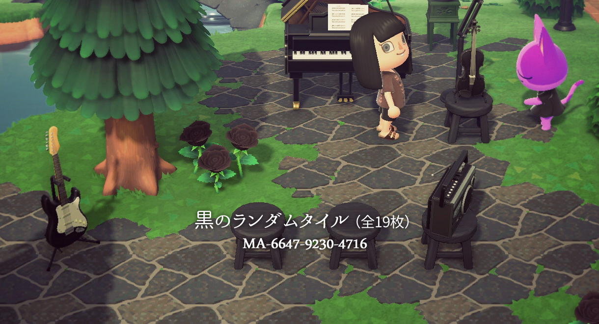 Denim2 森 黒のランダムタイル描いた カーブも自由自在であります 道クリエイトのテラコッタタイルくらいのサイズ感 作者id Ma 6647 9230 4716 どうぶつの森 Animalcrossing Acnh Nintendoswitch マイデザイン マイデザ配布 T Co