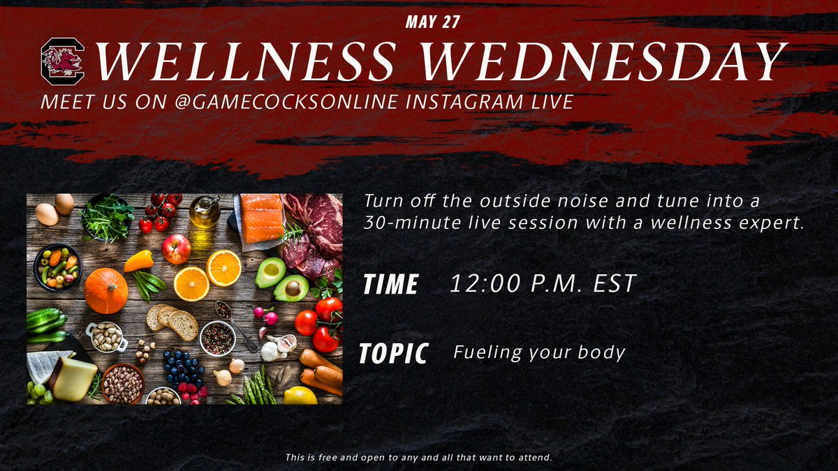 GamecocksOnline's tweet photo. Let's chat fueling your body today! 

#WellnessWednesday with @GamecockFeed on the IG live today at noon. https://t.co/7cwYGJww48