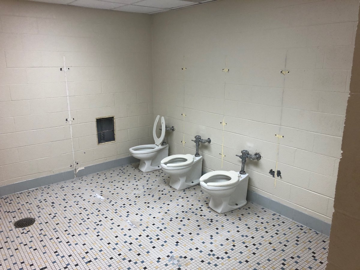 LexTechCenter's tweet photo. The first day of renovations at LTC. Up first, demolition to the 1974 locker rooms. #Lex1CTEWorks @LexingtonOne https://t.co/pMG8VqSplu