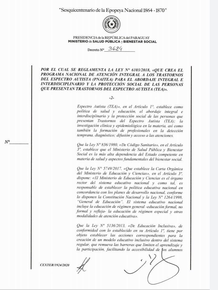 py_tea's tweet photo. El decreto reglamentario tan anhelado y necesario por tantas familias que tienen hijos con la condición del Autismo, hoy celebran dicho acto con ello se garantizará el derecho de cada persona con TEA !!
#TeaPy
#HablemosDeAutismo 365 días https://t.co/K4xsVbsbxL
