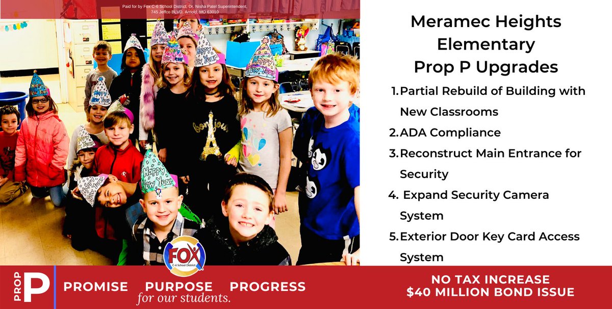 DocSchwalbe's tweet image. Ridgewood is beautiful &amp;amp; modern.  Not every Fox school is. 
 Meramec Heights is 60 and desperately needs renovations.  Guffey needs a secure entrance.  Fox High needs modern classrooms.  Prop P is on the ballot a week from today.  Let's invest in our kids &amp;amp; community on June 2nd.