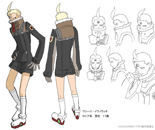 Cuando se estaba emitiendo Top wo Nerae 2! Diebuster (トップをねらえ2!), se realizó un concurso de diseño de personajes (Topless), los dos diseños ganadores serían adaptados por Yoshiyuki Sadamoto (貞本 義行) y aparecerían en la OVA final piloteando un Buster Machine.