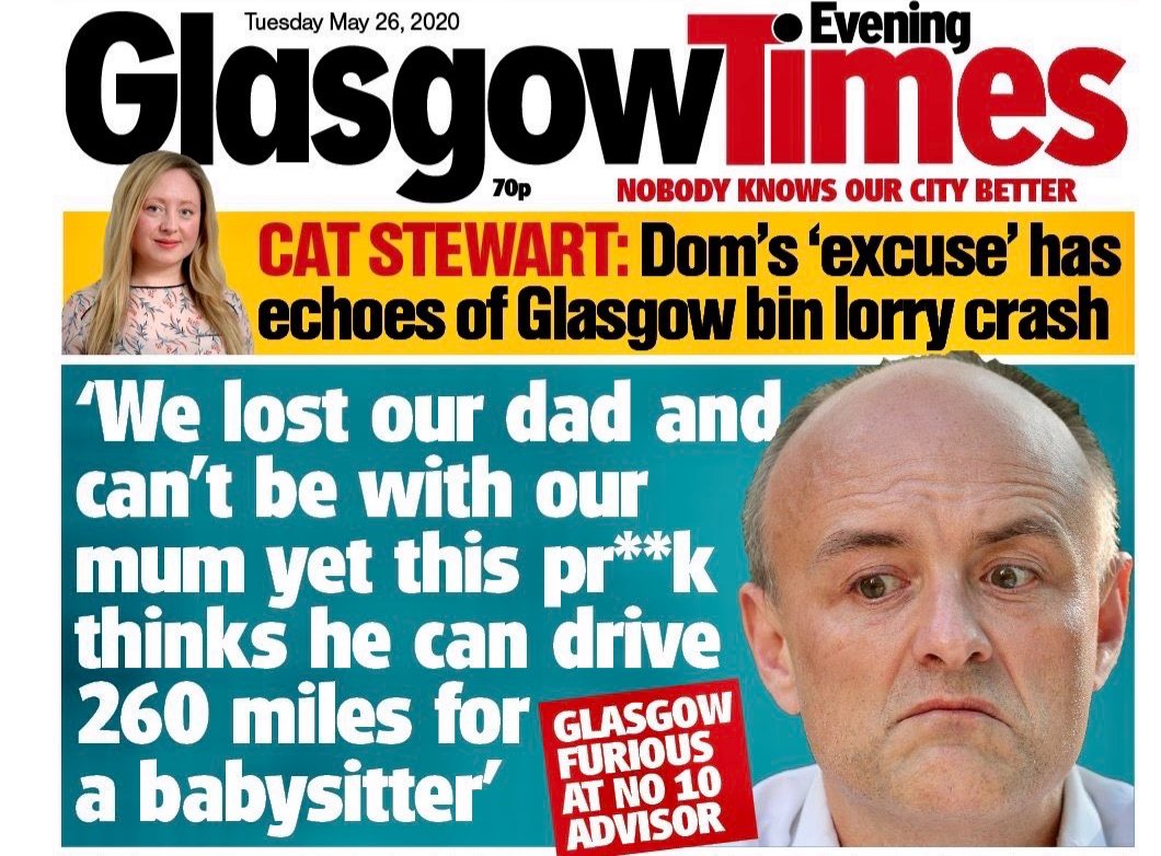 Front page of Glasgow evening paper today
