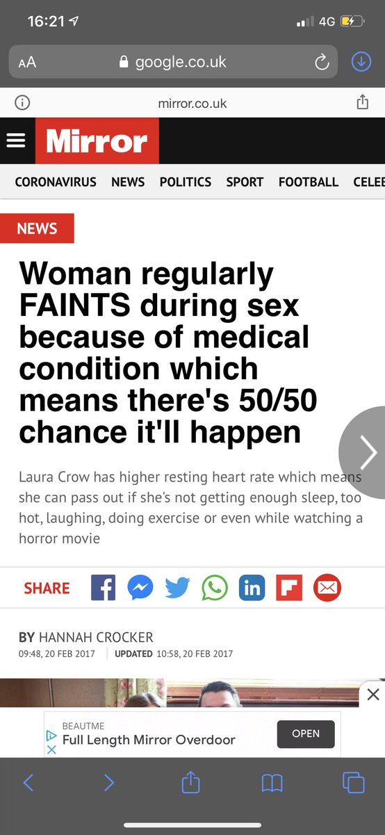 There was a British lady who had this condition. It was in the newspapers sometimes ago.Anything that caused her excitement and increased her heart rate made her faint.If she laughed too hard, na faint.If she had sex, na to faint.It’s not a joke at all and it’s very real.