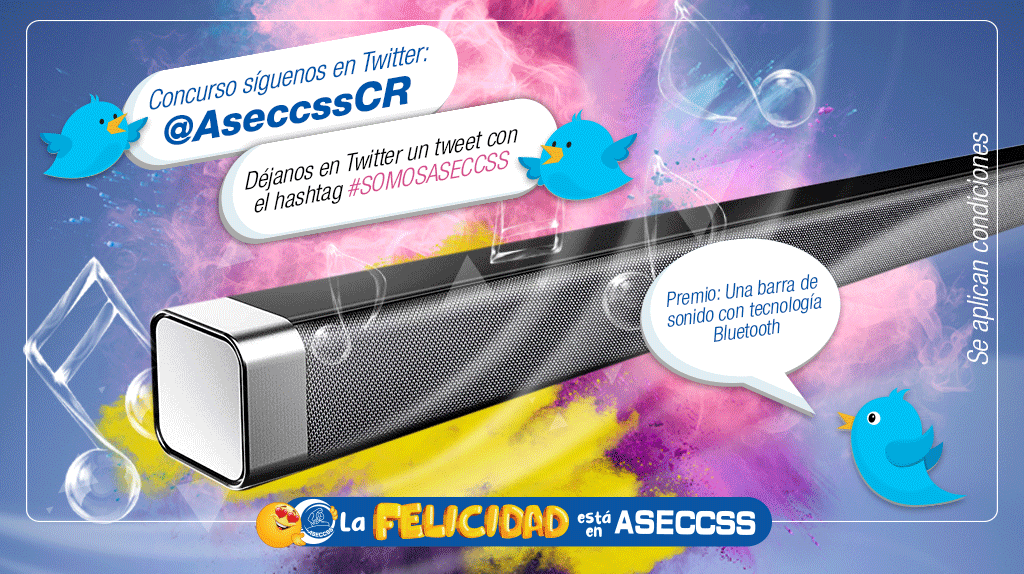 AseccssCR's tweet photo. ¡CONCURSO TWITTER!
Síguenos en Twitter @AseccssCR y envíanos un tweet en este concurso con el hashtag #SOMOSASECCSS.
*Sacaremos 1 ganador. * Exclusivo para asociados.
*Tiempo para participar: 28 de mayo. https://t.co/i0PKXxU9QB