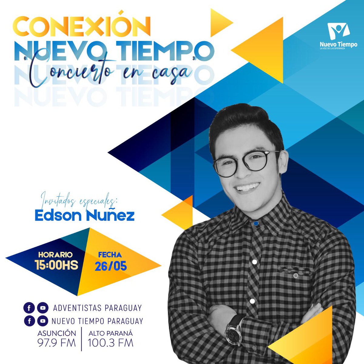 Conexión Nuevo Tiempo
“Concierto en Casa 🏡”
¡Hoy acompáñanos y canta desde casa junto a Edson Nuñez!😊
📲Envíanos tus saludos y preguntas al +595971430222
✨¡Comparte este programa con tu familia y amigos!
¡Disfruta de buena música! Te esperamos🙌🏼
#nuevotiempoparaguay #RNTPY