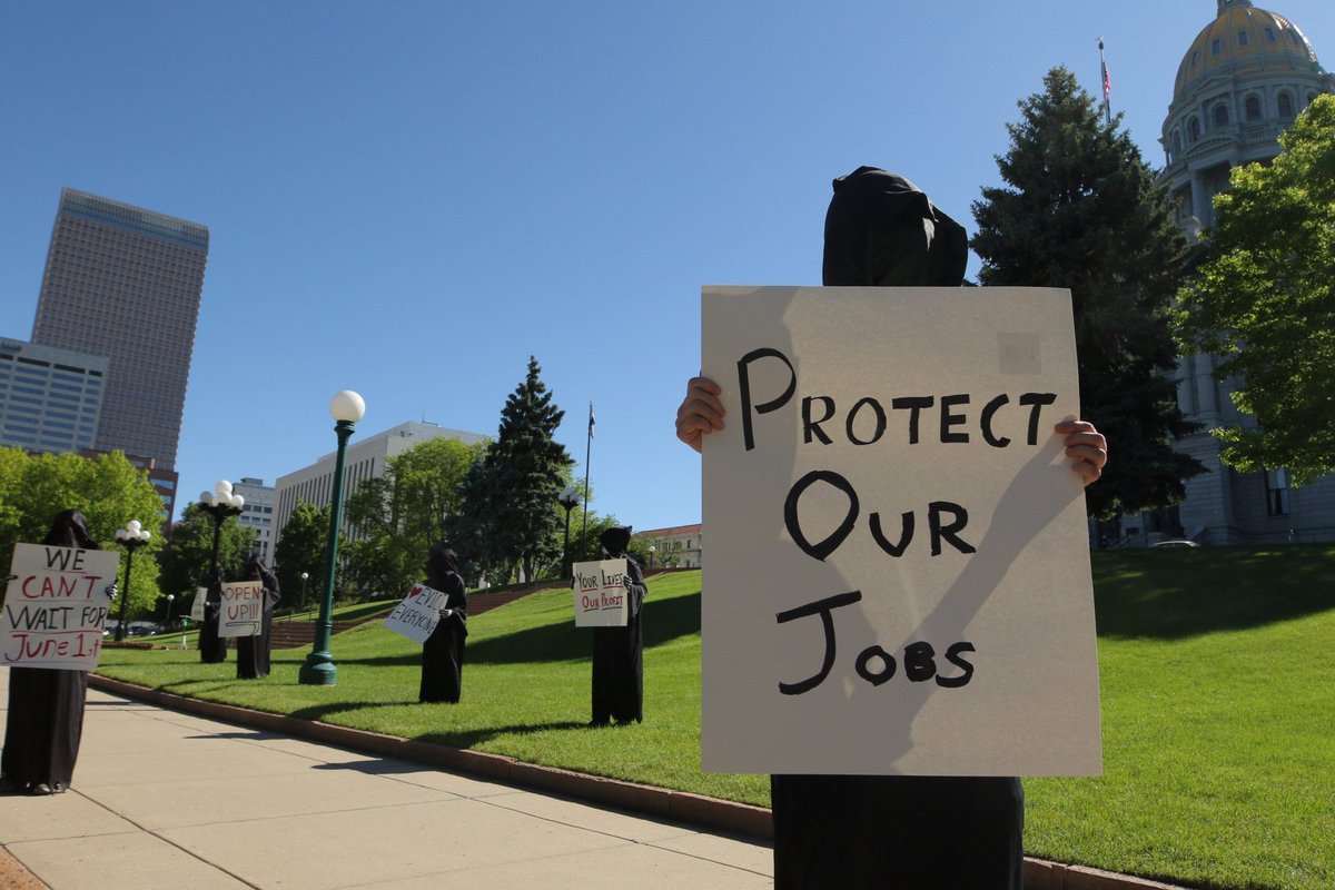 Down at the Capitol where Denver Socialists are dressed up as Death, "thanking" lawmakers for not cancelling rent and, they say, making their "jobs" - as grim reapers - easier.