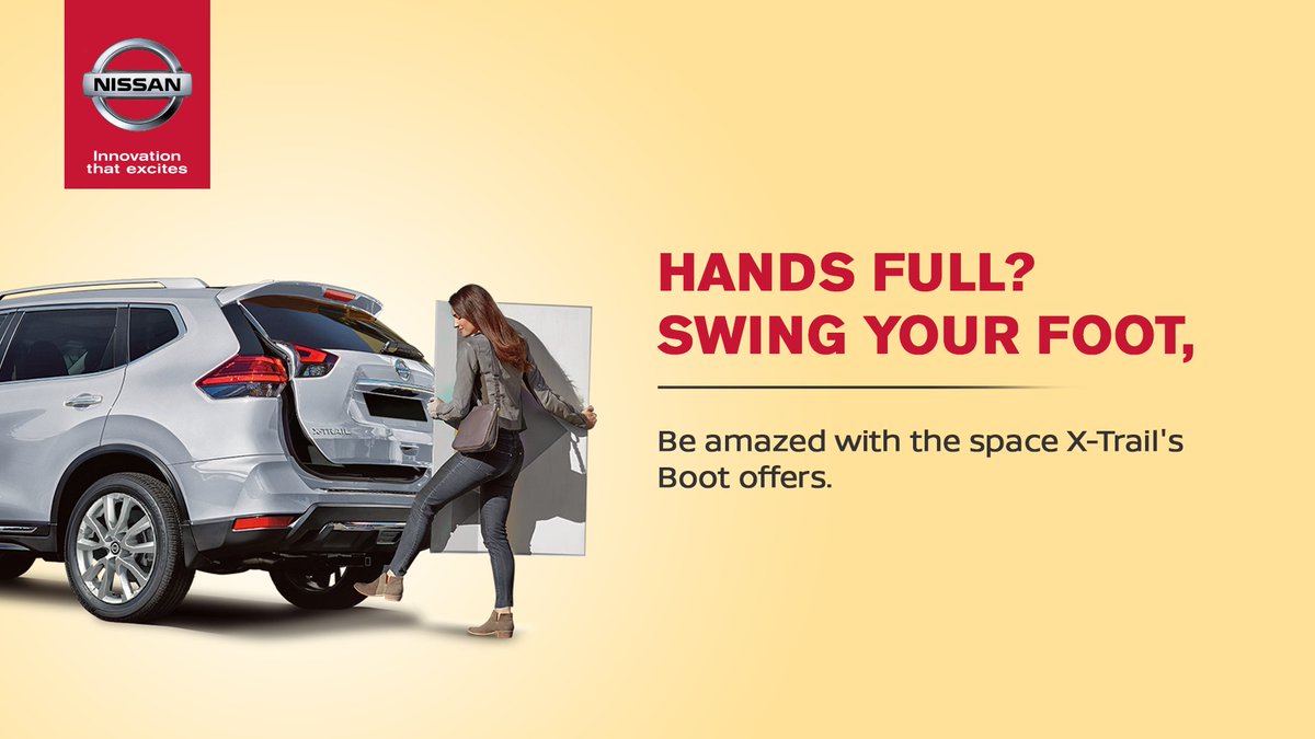 nissannepal_'s tweet image. Wouldn’t it be wonderful if your hands are full of groceries or gifts &amp;amp; all you have to do is swing your foot to get the trunk open?

#NissanX_Trial, integrated with #IntelligentKey, the lift gates will open in seconds with your feet&apos;s command.

#NissanNepal #Nissan