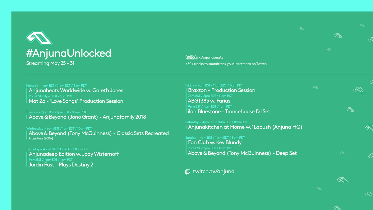 Anjunabeats's tweet photo. A few updates to this week's #AnjunaUnlocked schedule👇https://t.co/AC7zeUENaW https://t.co/WS0twruUjs