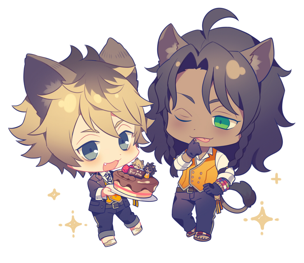 multiple boys food male focus chibi animal ears dark-skinned male 2boys  illustration images