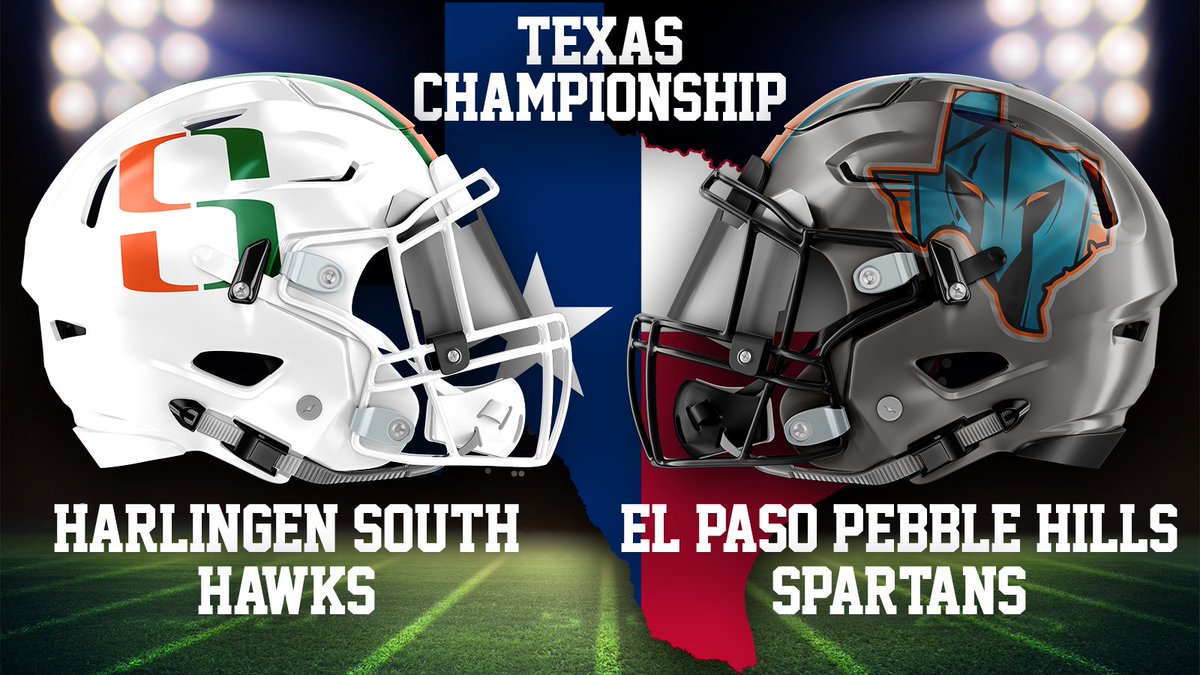 AshlyElamSports's tweet photo. The Texas High School Helmet Championship will be settled tomorrow (May 27) starting at 10 am. The winner of Harlingen South (@HawksUpFootball) and El Paso Pebble Hills Spartans (@PebbleHHS_FB) advances to the National Tournament (@hshelmettourney). Good luck! https://t.co/cp4WqSUEw7