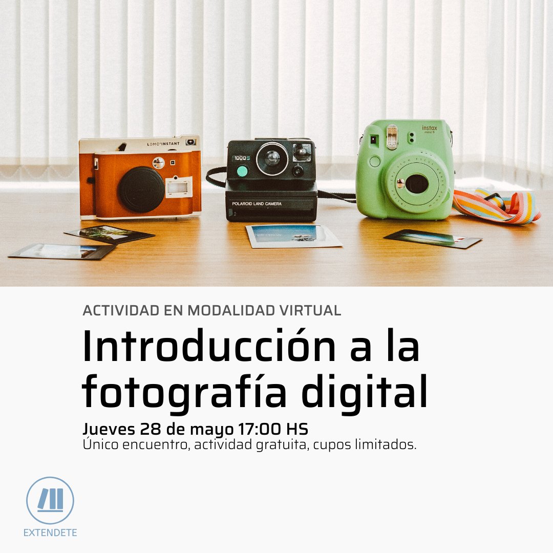 🔸 ACTIVIDAD GRATUITA🔸 

INTRODUCCIÓN A LA FOTOGRAFÍA DIGITAL

¡Aprendé con nosotros a sacar las mejores fotos con tu cámara!

🗓️ Jueves 28 de Mayo
⏰ 17 hs
🖥️ Online

¡Inscribite acá: bit.ly/2JZ3GQ0 !