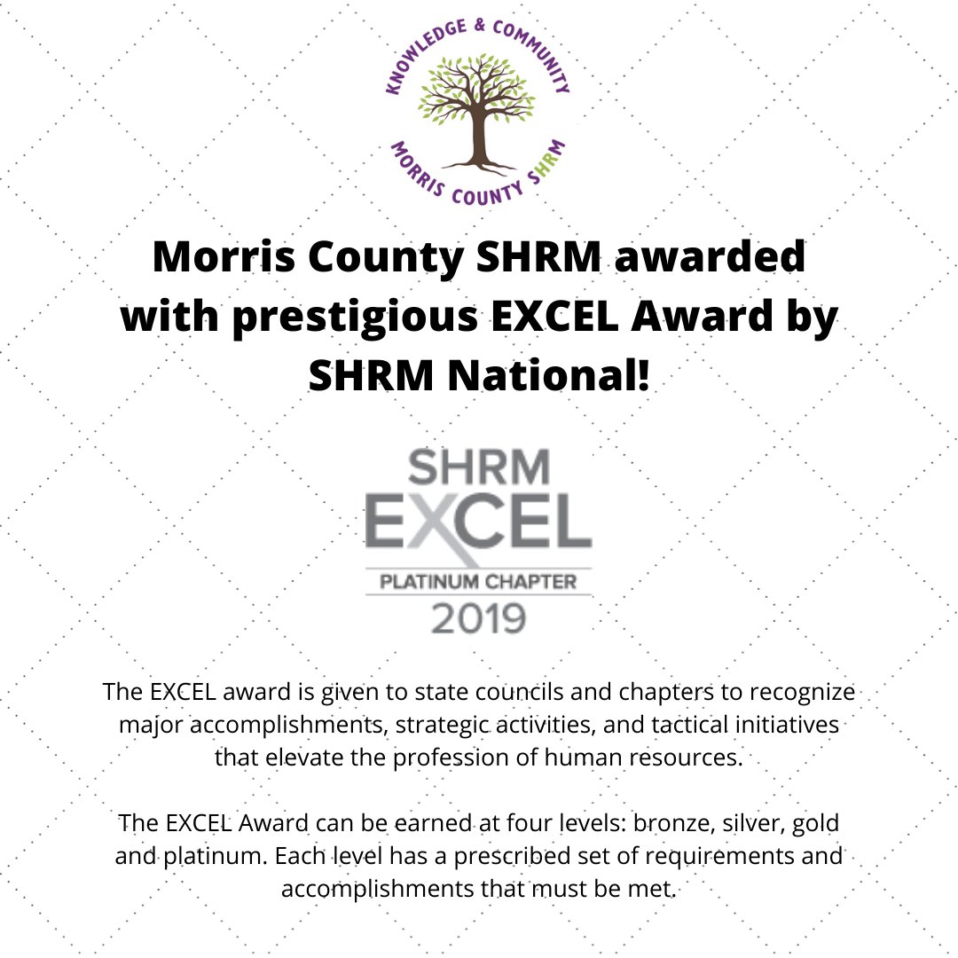 MCSHRM2's tweet photo. Morris County SHRM awarded with prestigious EXCEL Award by @SHRM National!

#HR #SHRM #MCSHRM #EXCELaward #Platinum #humanresources #findyourtribe https://t.co/ZrIotZbjPj