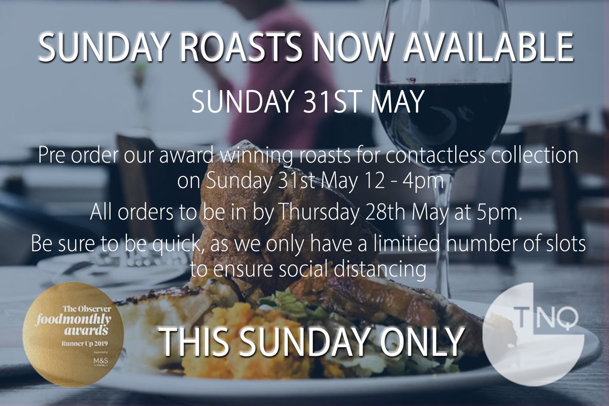 THIS SUNDAY ONLY

Pre order our award winning roasts for collection now!

peazi.app/tnq

#bestroastintown #votedbyou #Independent #northernquarter