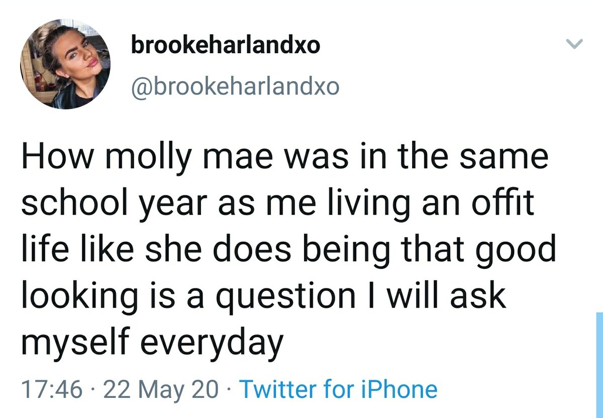 I had no idea who Molly Mae is until 10 mins ago. (don't watch  @LoveIsland) I saw her name trending on top & scrolled the tweets. What I read SHOCKED me!HUNDREDS of young women expressing dissapointment about their own lives & wishing they had her rich lifestyle & looks. (Cont.)
