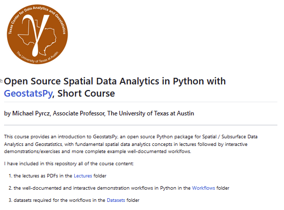 GeostatsGuy's tweet photo. I wrote a short course yesterday 'Open Source #spatial #DataAnalytics in #Python with #GeostatsPy' and posted everything: lectures, datasets &amp; interactive demonstrations on #github @ https://t.co/AwSDBvkxFP. Unsure if you want to attend my tutorial at #TRANSFORM2020? Here it is! https://t.co/CvCLhm92Rw