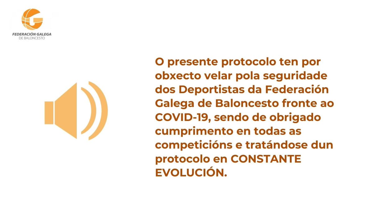 🔈🔈Xa dispoñible na nosa web 🖥 para a súa detida consulta o “Protocolo de Actuación de cara ao regreso ás competicións FGB” 🏀

⚠️ É unha guía que estará en constate evolución sempre marcada polas directrices e normas sanitarias que se vaian recibindo das autoridades ⚠️