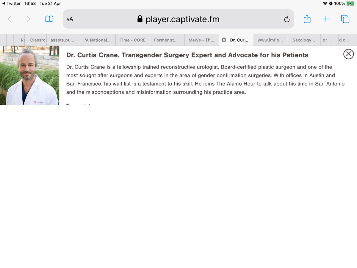 Thread on Dr Crane. A Transgender surgeon. Will post youtube at the end. It was temporarily made private and comments removed. You’ll se why. My thread is from the original transcript so the video *may* have been edited since then then.