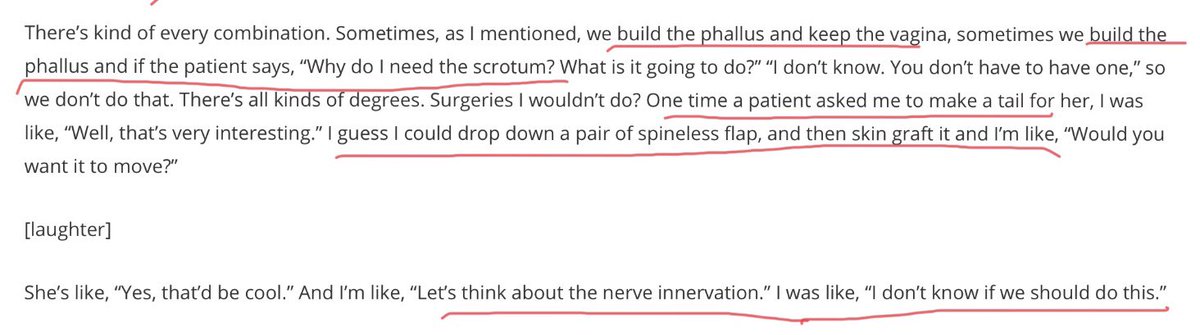 You will be pleased to know Dr Crane does have a line. Here he considers creating a (Mermaids?) tail for a patient. Cue more laughter. In the end he declines due to danger of “nerve innervatjon” . Yep. Dr Crane that would be my primary concern.