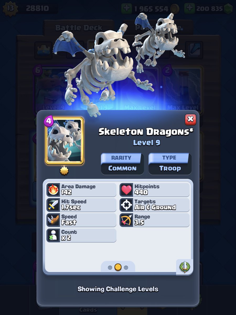 CWA's tweet photo. NEWS: New card “Skelton Dragons” in @ClashRoyale 

- 4 elixir
- Common card
- To be released June 5th
- Deals splash dmg, dies to fireball 
- Can be split behind King tower
- Unlocks in arena 10

**Stats / design can &amp; likely will be adjusted based on community feedback https://t.co/6qs60UQ7ll