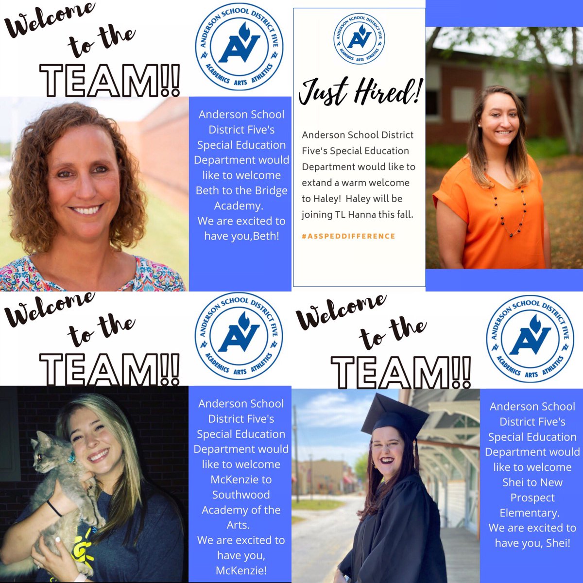 DrHarperA5's tweet photo. Welcome to these fine special educators! Can’t wait to see what you bring to the #A5speddifference! @AndersonFive @NewProspectElem @SouthwoodAcad @bacchus_josh @wamayfield https://t.co/WzT5EEhxJI