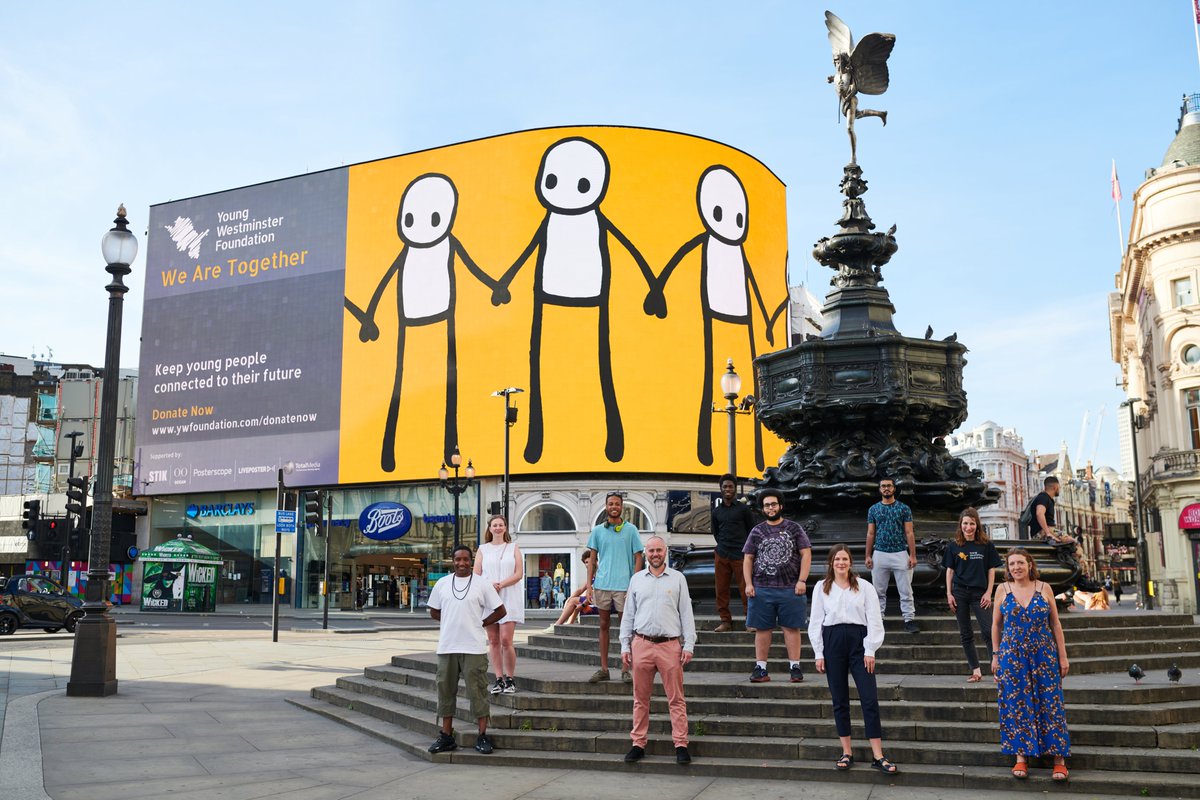 YoungWestminstr's tweet photo. We're live on the Piccadilly Lights! 

Unveiling a new artwork by @stikstudio to launch our WE ARE TOGETHER campaign. Helping young people get online, stay connected &amp; access youth services during these challenging times. Donate now for #BrighterFutures https://t.co/Wf5psRbLXr https://t.co/PP7EfDrvcB