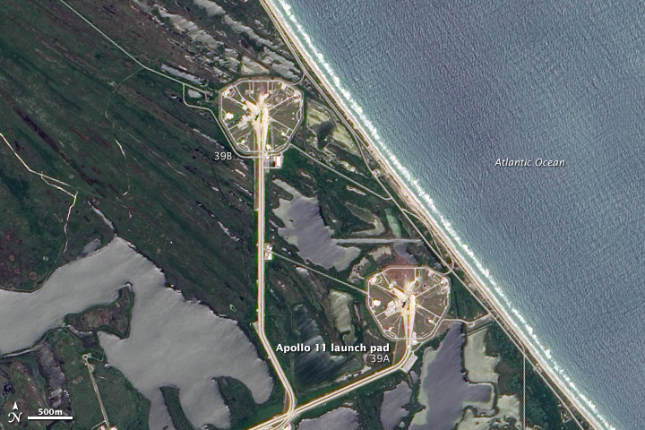 Satellite image of launch pads at Kennedy Space Center