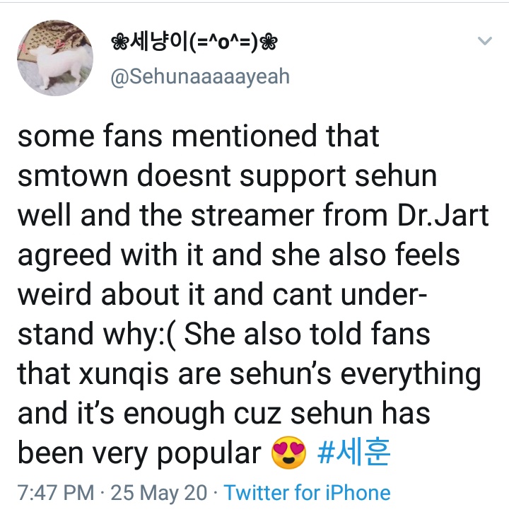 just recently sehun was announced as spokesperson for dr jart+ china region and there is complete silence from sm, no update about it on their website nor on exo's nothing on instagram and twitter accounts but most importantly weibo since the the targeted audience is there