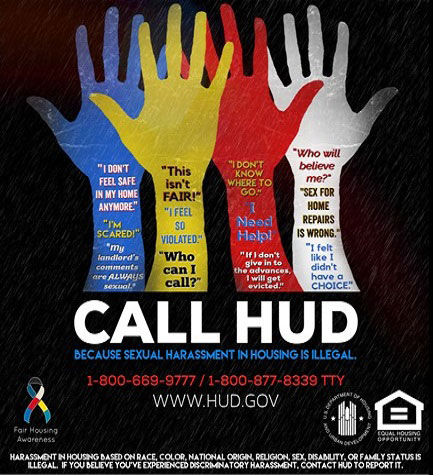 HUDgov's tweet photo. Is sexual harassment in housing illegal? Sexual harassment in housing is a form of illegal sex discrimination prohibited by the Fair Housing Act. #CALLHUD #SexualHarassment #EndSexualHarassmentInHousing
https://t.co/ZV6SpcwHvm https://t.co/h6lKdNU8SG