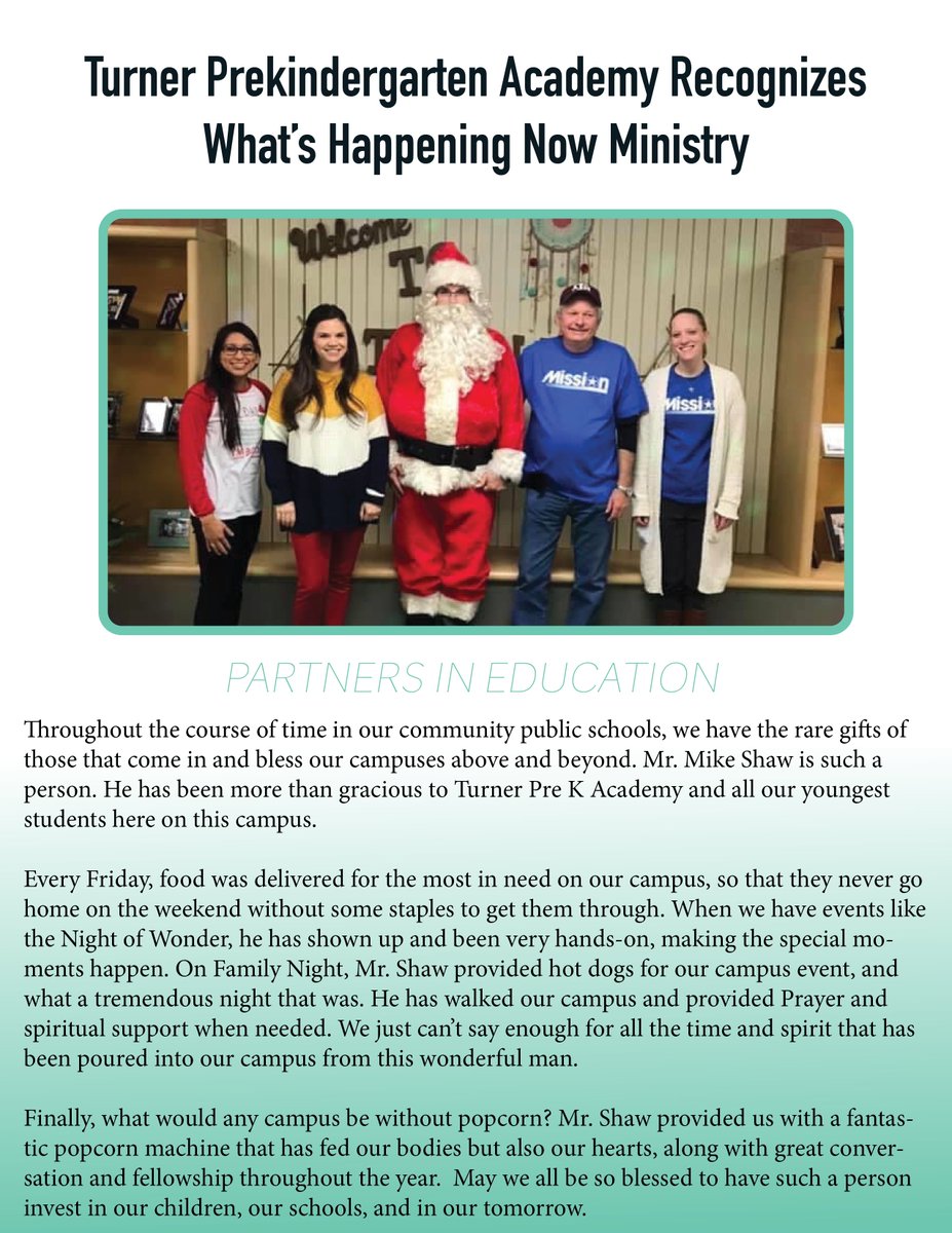 WaxahachieISD's tweet photo. Turner Pre-kindergarten Academy Recognizes What’s Happening Now Ministry
#PIE2020 https://t.co/keyqbPAFIM
