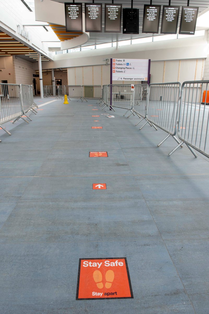 For people where train travel is essential during the current lockdown, a one-way system has been marked out at the station to help people keep to the social distancing measures.