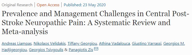 Our latest systematic review and meta-analyses investigates the prevalence and management challenges of in central post-#stroke neuropathic #pain. The full text is available to read here: bit.ly/2TDqmuc <a href="/takiszis/">Panagiotis Zis</a>, <a href="/ucyneuro/">Department of Neurology - University of Cyprus</a>