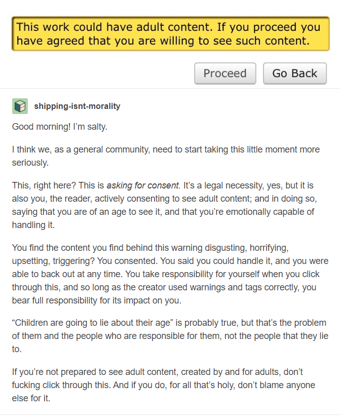 Just gonna put this here... "“Children are going to lie about their age” is probably true, but that’s the problem of them and the people who are responsible for them, not the people that they lie to."