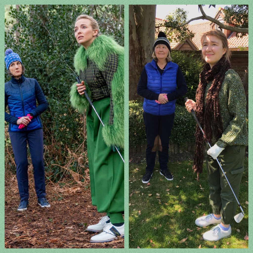 aliceewatson's tweet photo. Hey @KillingEve, need any extras? We’re ready for golf with #Villanelle when you are. 

My latest podcast brings you a full rundown of this photo. Yes, my mum is wearing a washing up glove; and no, I can’t see a thing without my glasses on #KillingEve

🎧: https://t.co/gYD5BMA1A5 https://t.co/QNAm3wDkc3