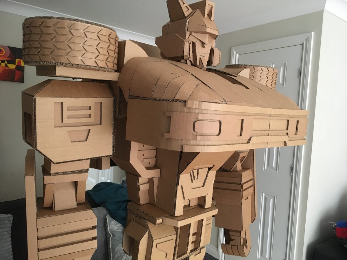 Jazz was my first Transformer (a long, long time ago...!) and he’s been my favourite ever since. There was no way I could get through lockdown with out making my own. 100% Cardboard. 100% Hand made. 100% keeping him!