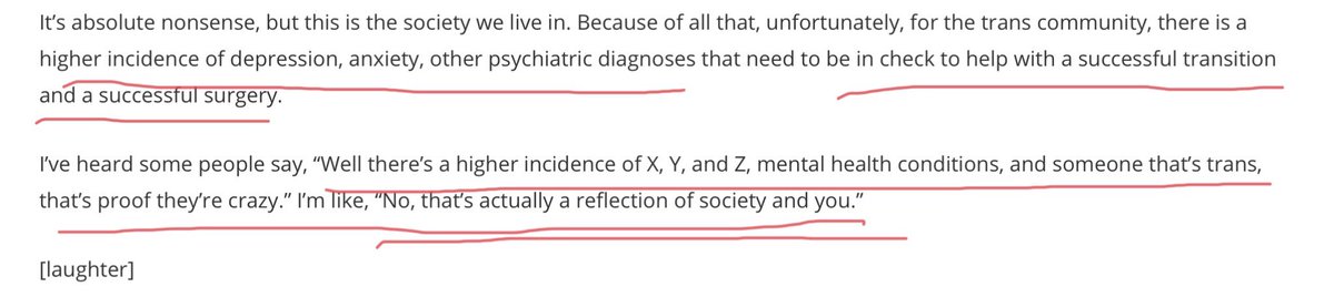 He’s interesting about co-morbidities of mental health issues because this raises other ethical considerations. He’s flip response to this is any correlation is simply because we are all “bigots”. This & “bodily autonomy” and “informed consent” allow these practices to flourish.